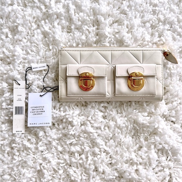 Marc Jacobs Handbags - MARC JACOBS**SOLD**Zip Clutch Calf Leather Wallet in Ivory + Gold Hardware NEW💕